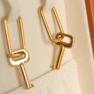 NEW 18K Gold Plated Key Drop Hoop Earrings